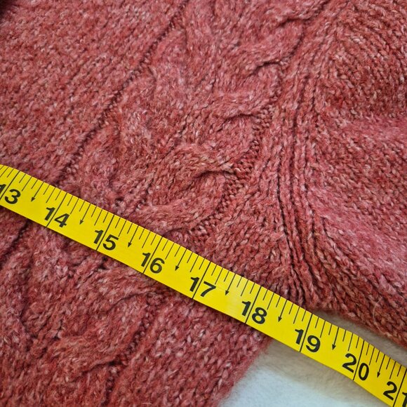 L.L.Bean Women’s Button Front Cable Knit Wool Blend Cardigan Sweater Red Sz M - Picture 3 of 5
